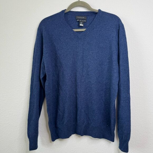 Tahari Men’s Sz XL 100% Cashmere V-Neck Sweater Pullover Navy Blue Minimalist - Picture 1 of 5